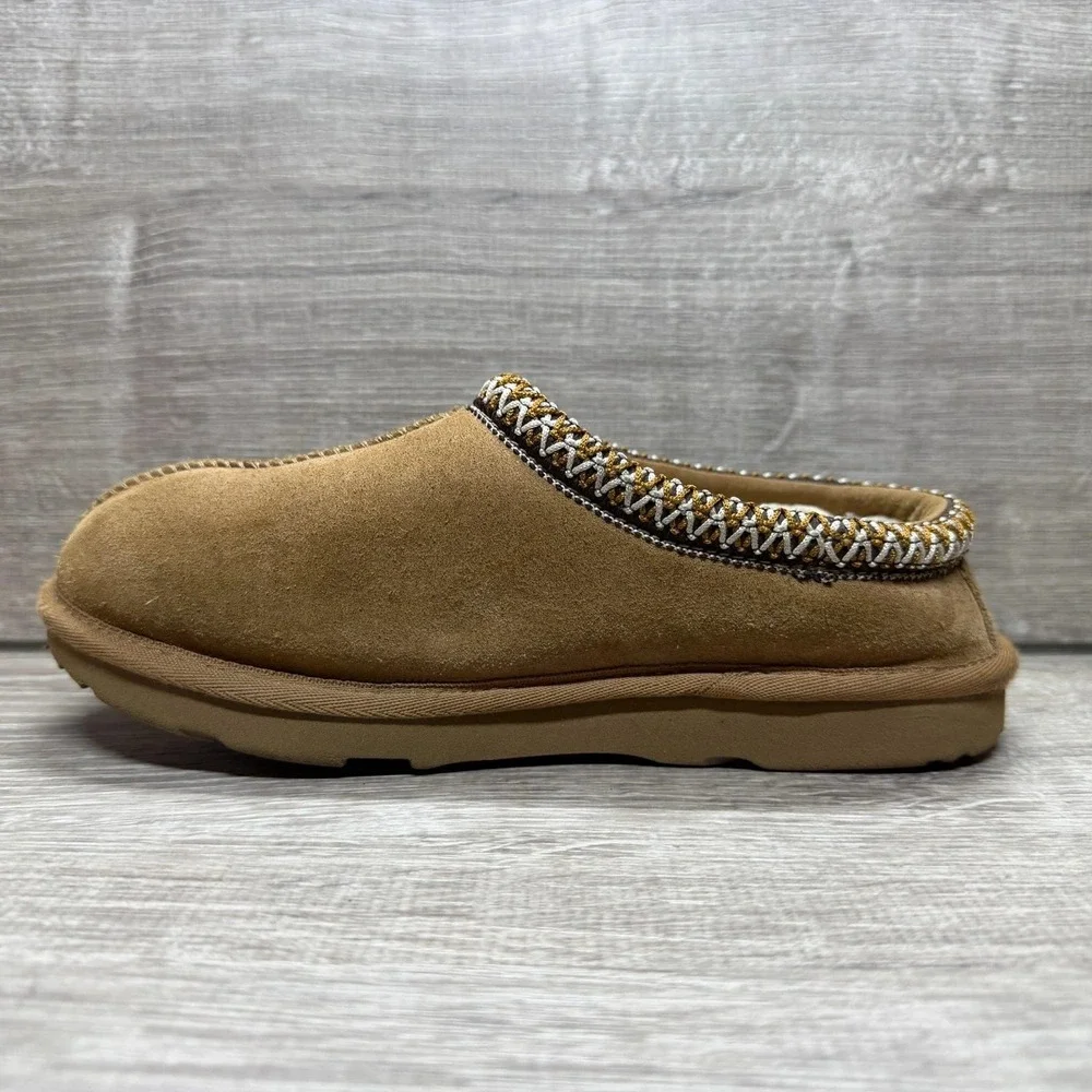 UGG Tasman Slippers Kids Size 3 Chestnut Brown Suede Braided Trim 1019066K